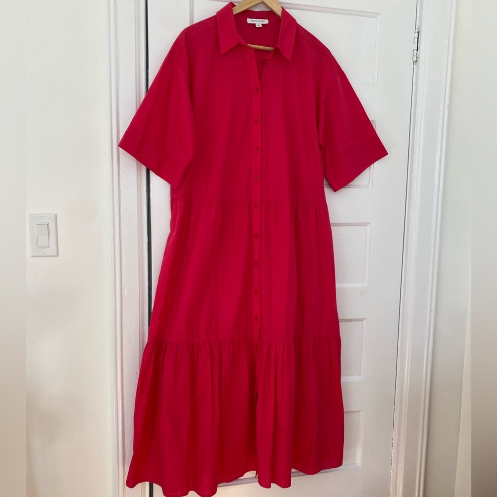 David Jones roll sleeve button through cotton tiered maxi dress - Picture 3 of 6